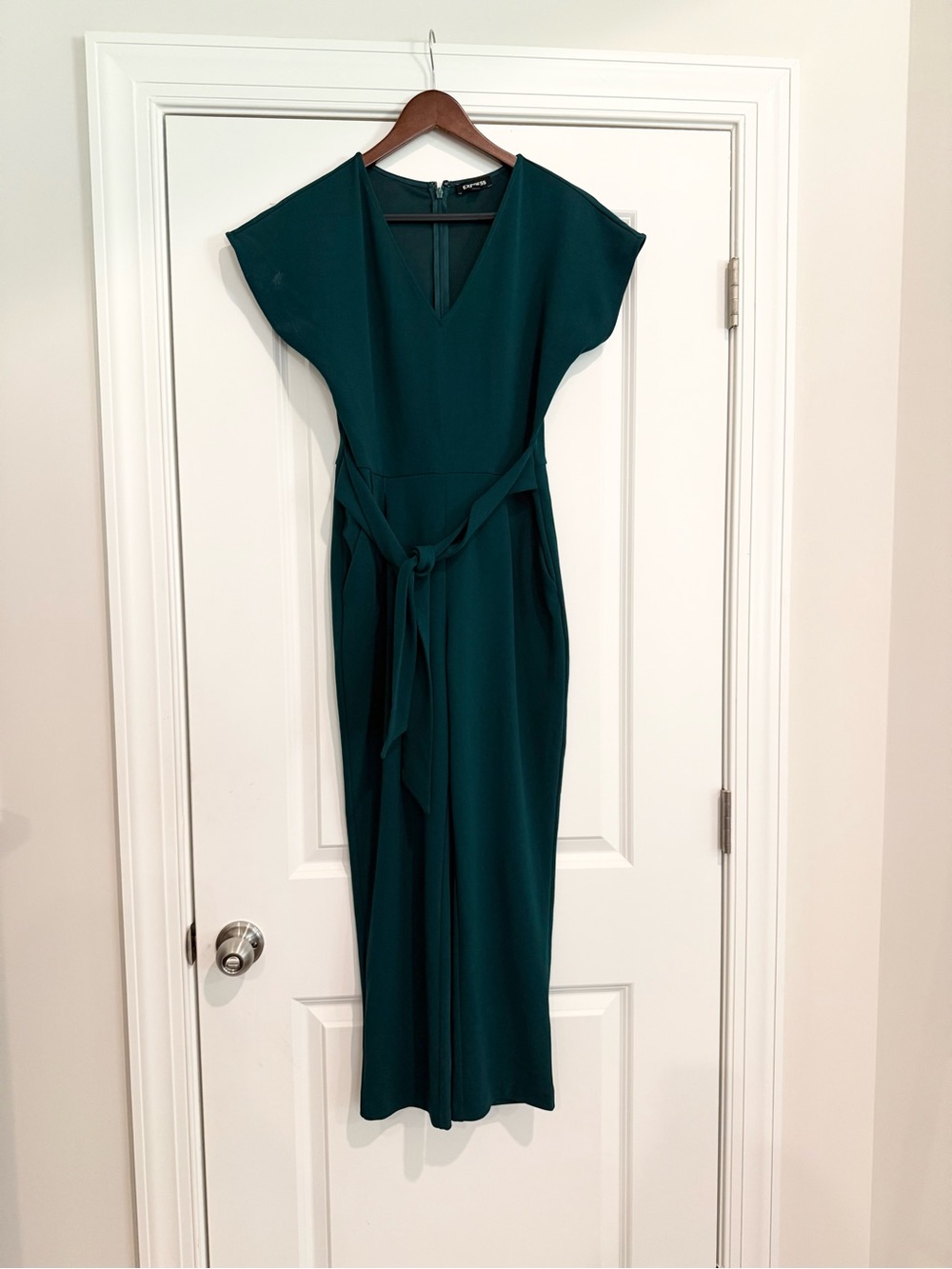 Express Deep Teal V-Neck Belted Jumpsuit